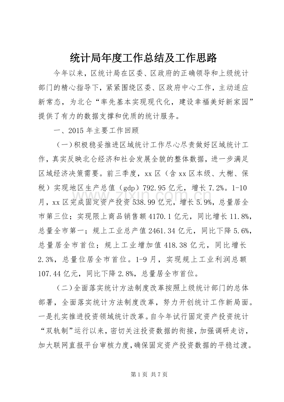 统计局年度工作总结及工作思路 .docx_第1页