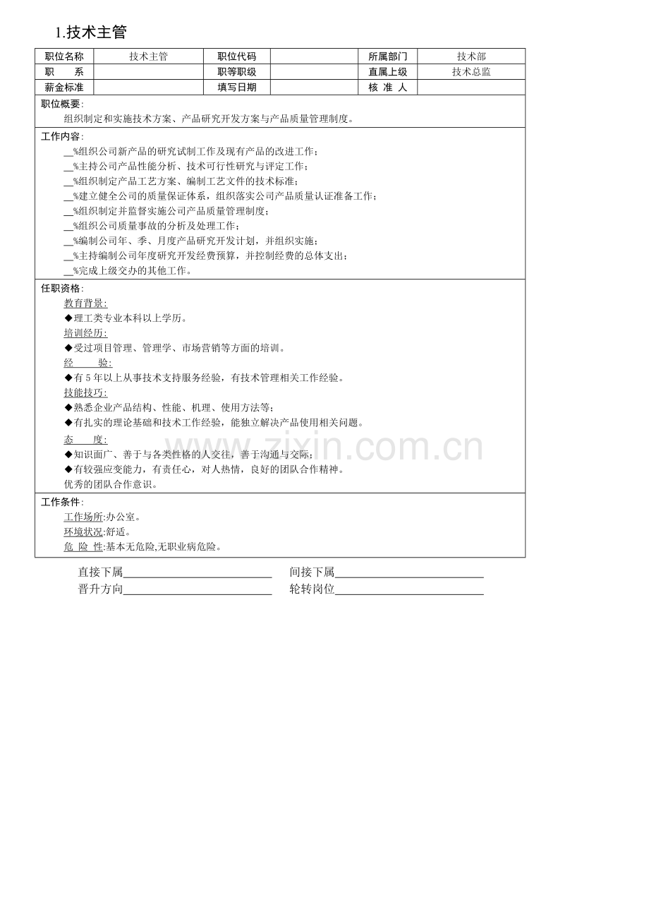 某公司技术主管职位说明书.docx_第1页