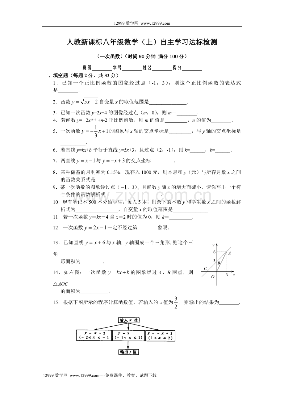 人教新课标自主学习达标检测五.doc_第1页