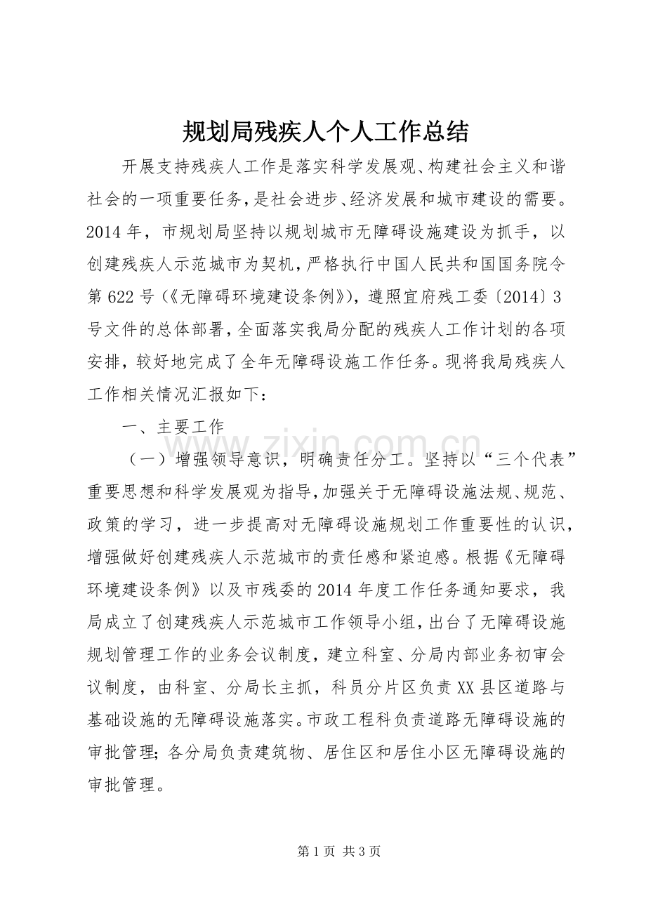 规划局残疾人个人工作总结.docx_第1页