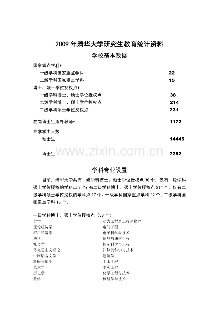 零九年清华大学研究生教育统计资料.doc_第1页