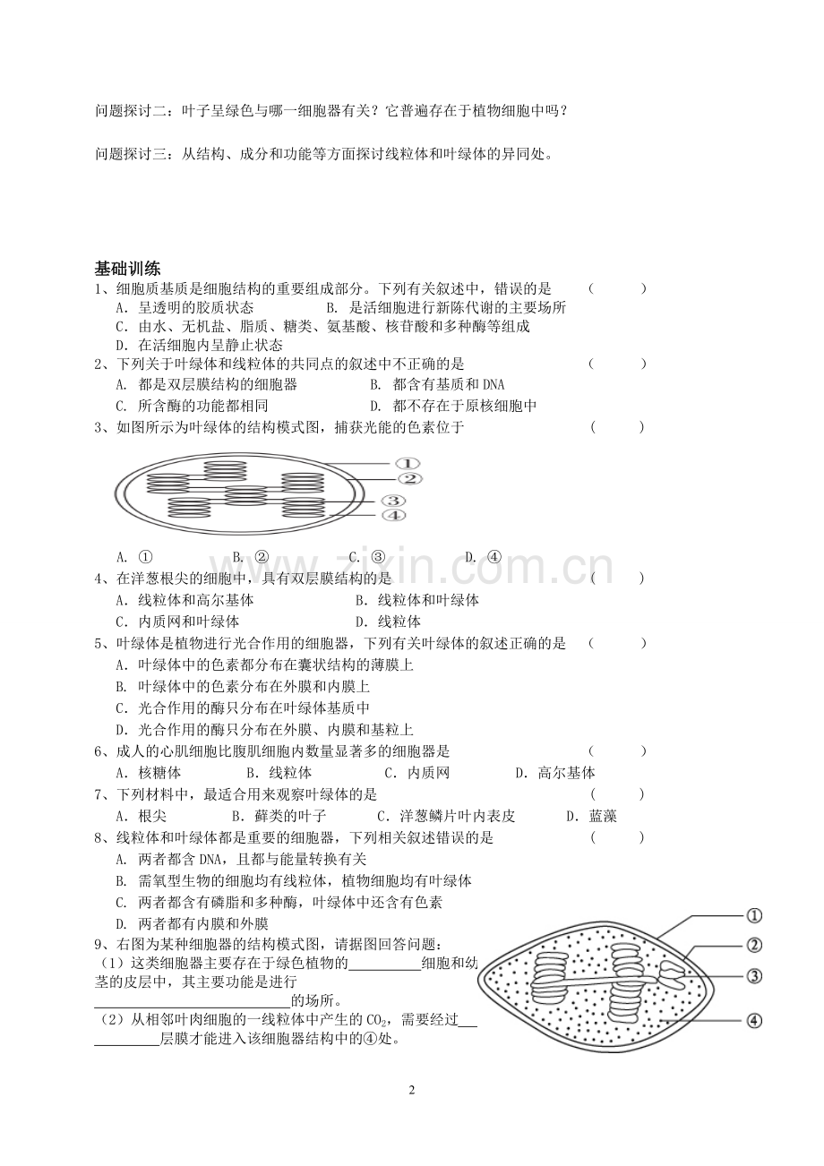 细胞质和细胞器学案.doc_第2页