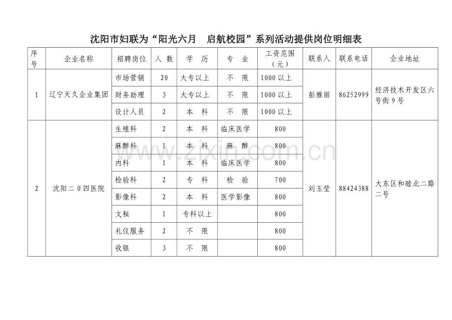 沈阳市妇联为“阳光六月启航校园”系列活动提供岗位明细表.docx_第1页