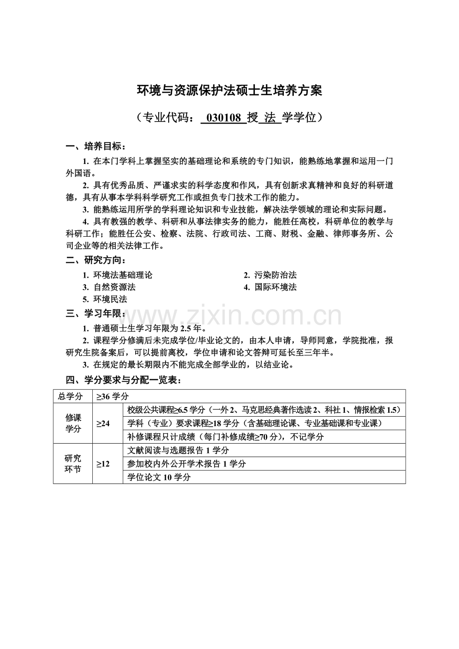 环境与资源保护法硕士生培养方案.docx_第1页