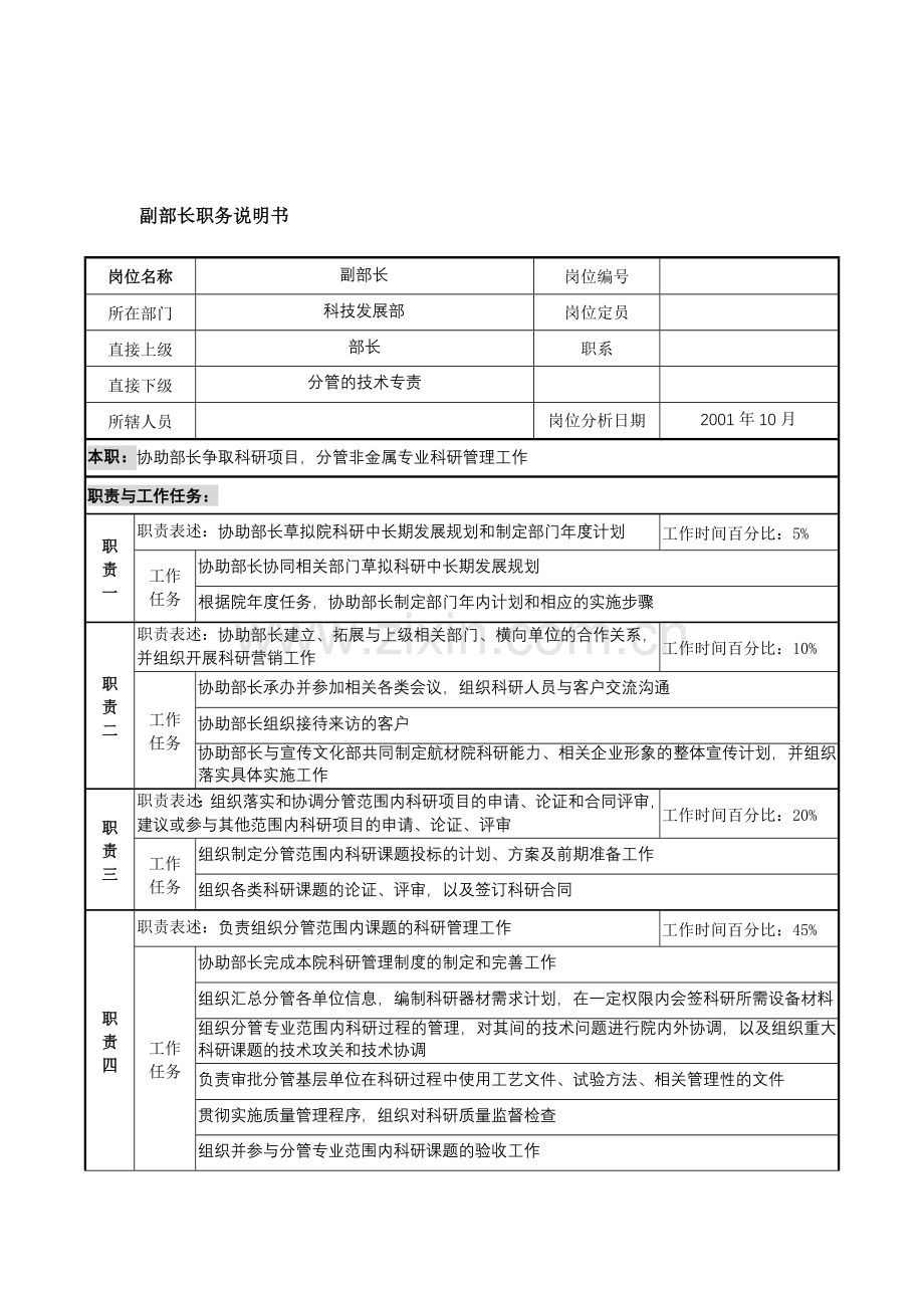 航材院科技发展部副部长职务说明书.docx_第1页