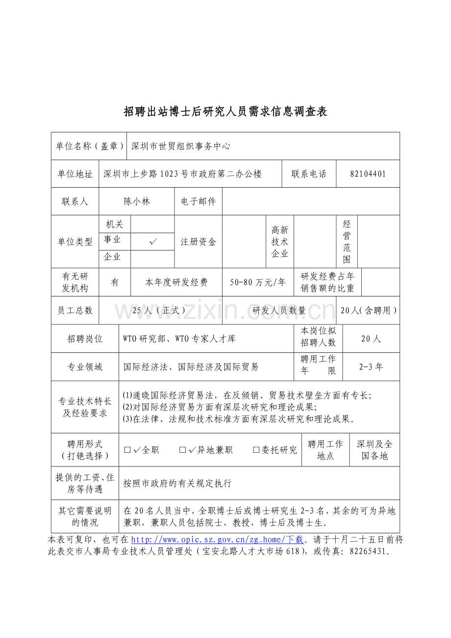 招聘出站博士后研究人员需求信息调查表.docx_第1页