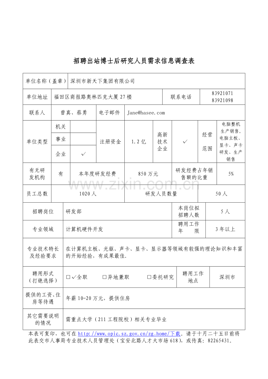 招聘出站博士后研究人员需求信息调查表.docx_第2页