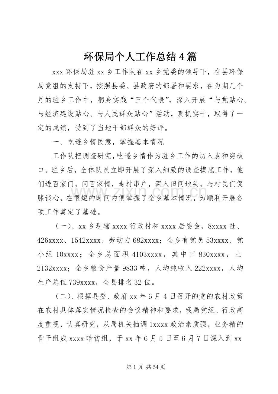 环保局个人工作总结4篇.docx_第1页