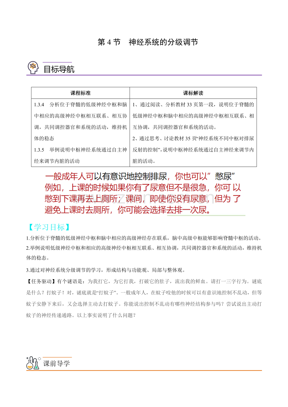 2-4-神经系统的分级调节(教师版).docx_第1页