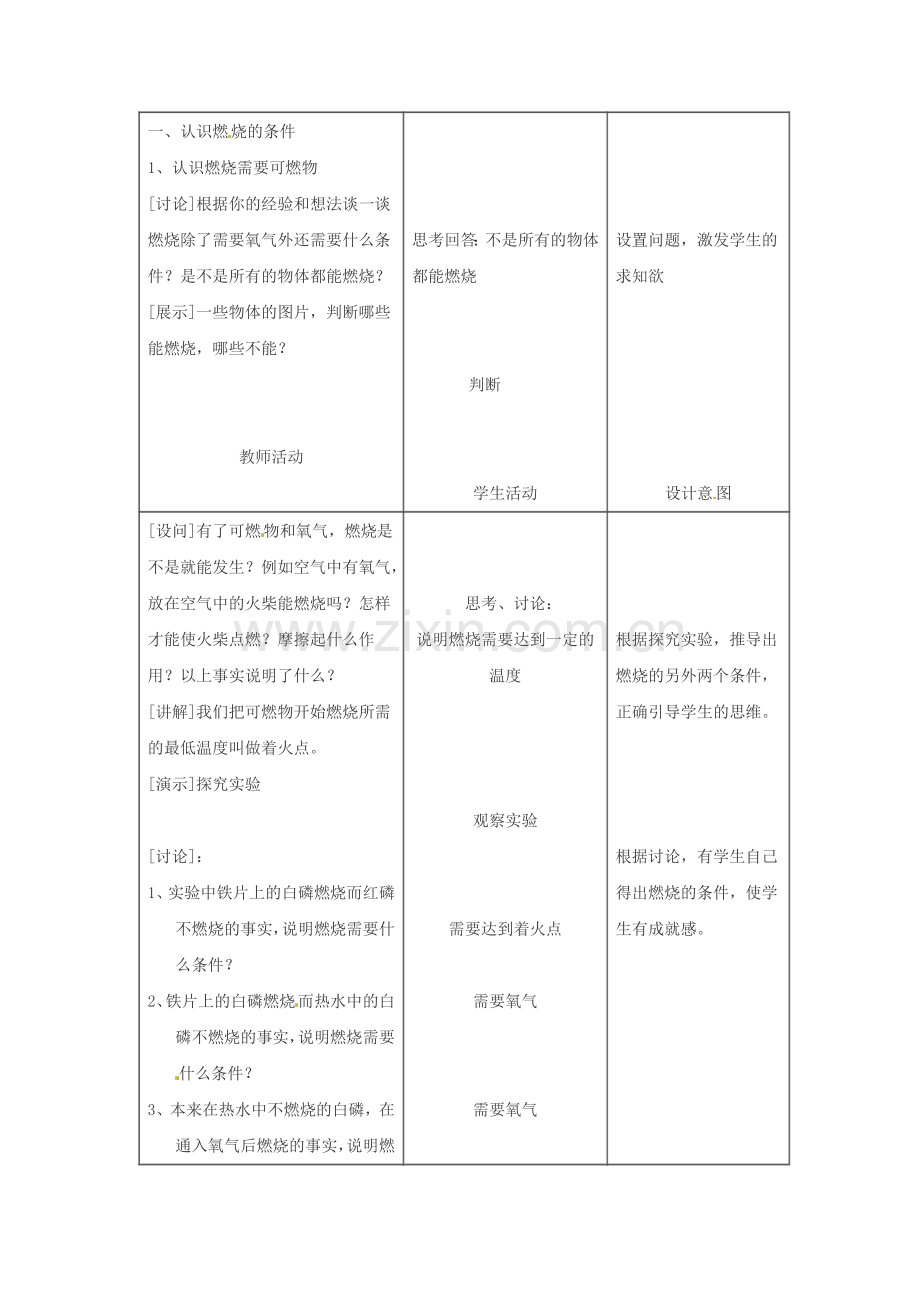 化学：第七单元课题1 燃烧和灭火教案（人教版）.doc_第2页