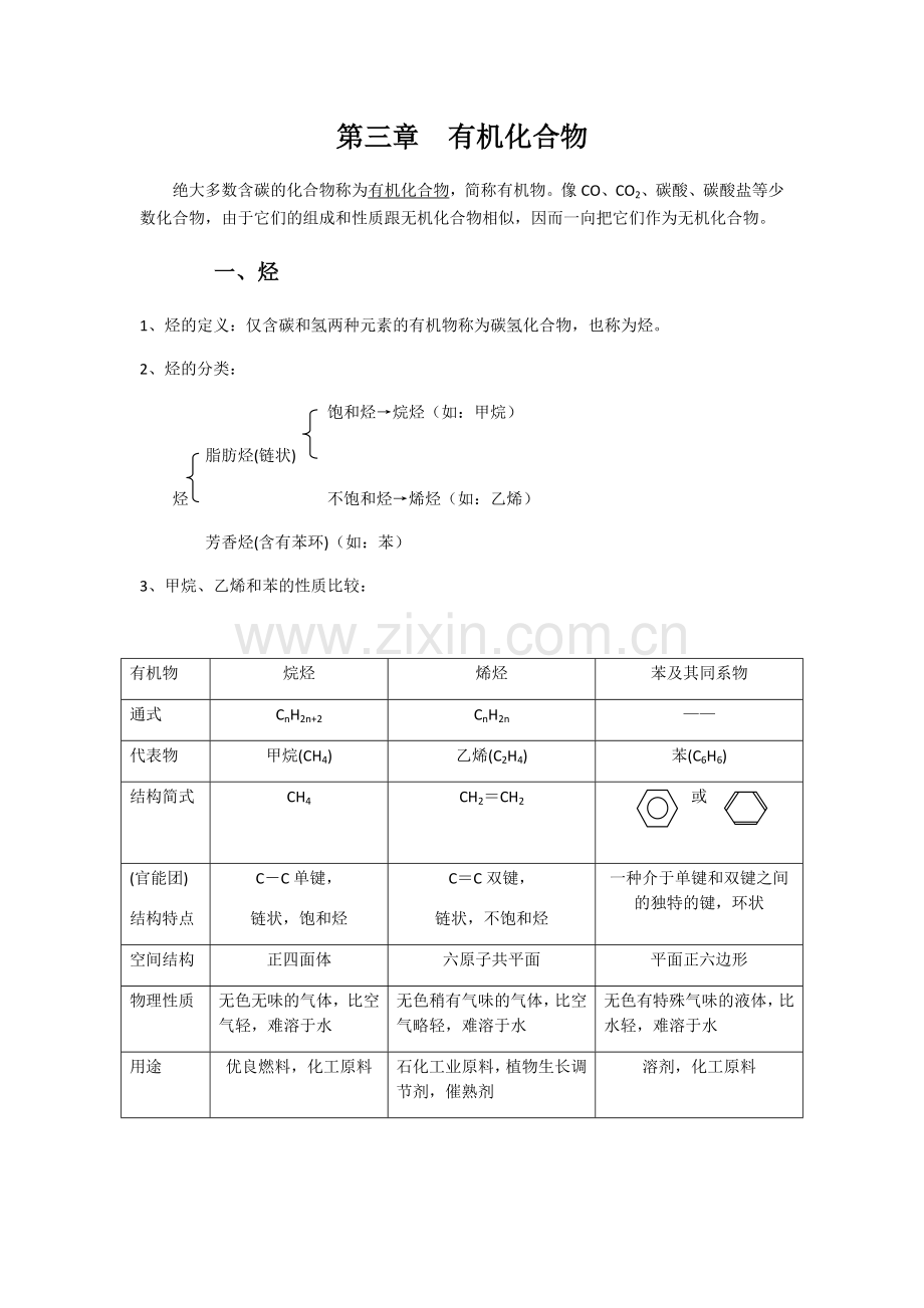 人教版化学必修二有机物知识点.doc_第1页
