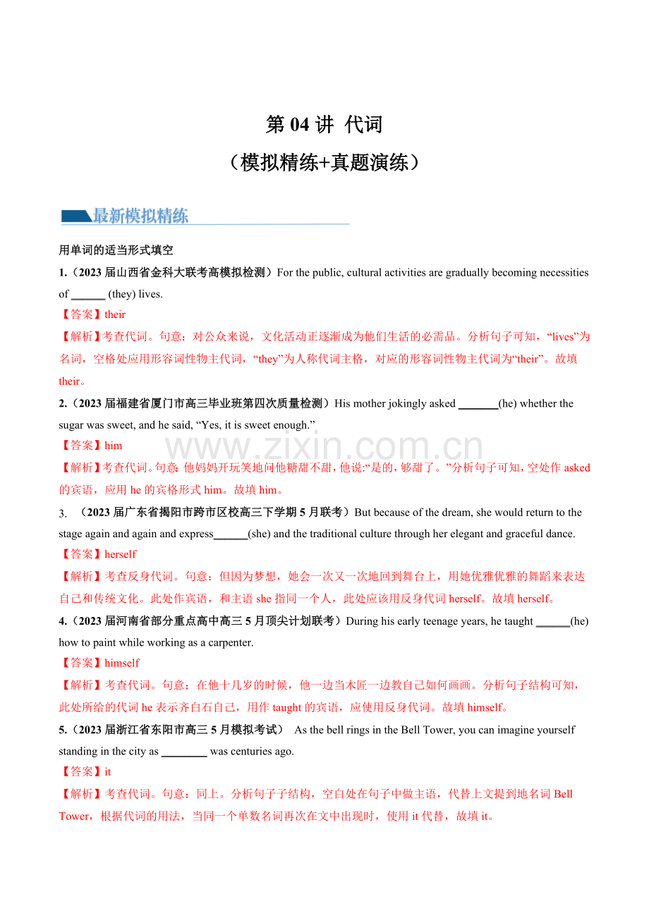 第04讲-代词-(练)(解析版).docx_第1页