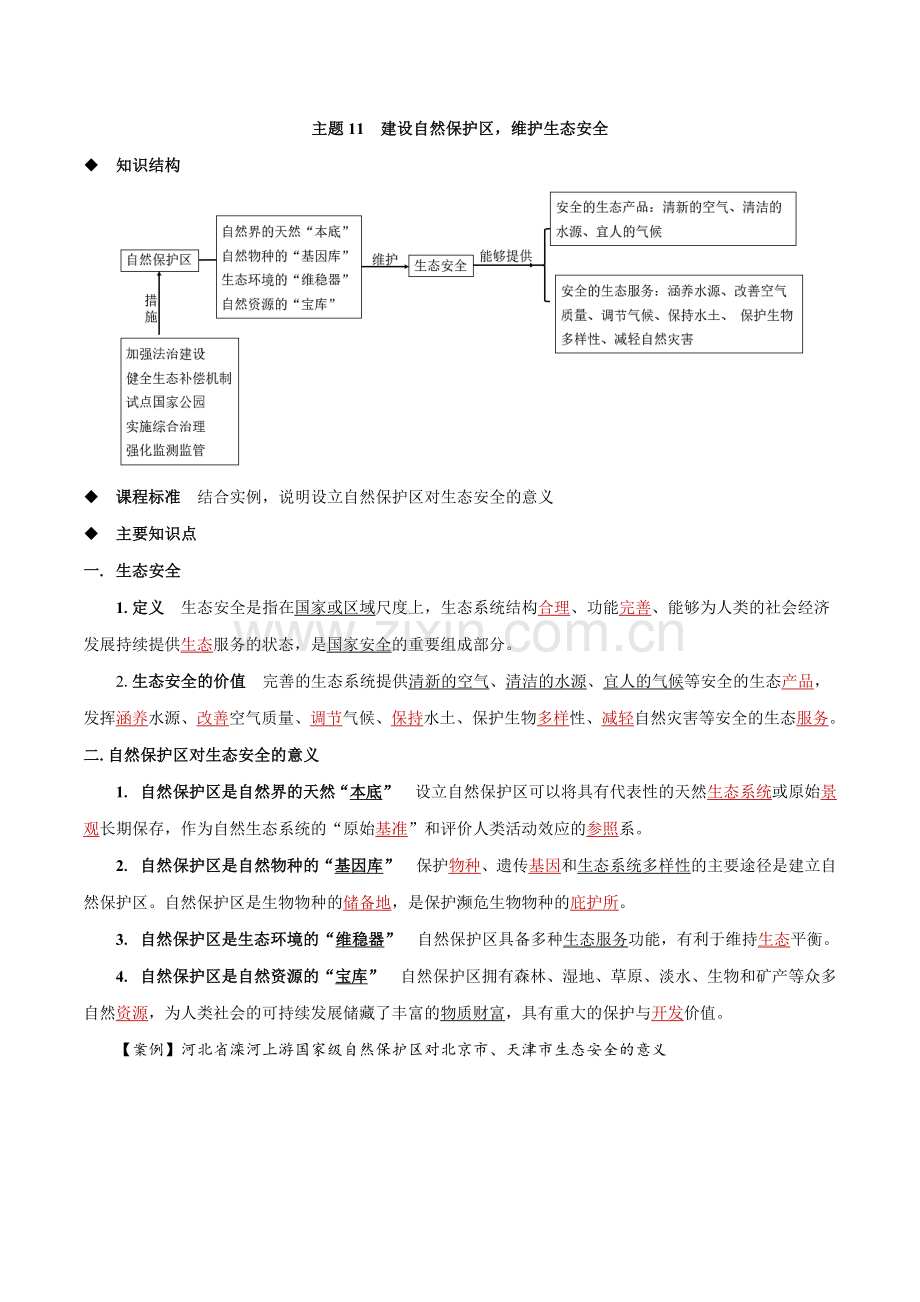主题11-建设自然保护区-维护生态安全-(答案版)(中图中华地图版选择性必修3).docx_第1页