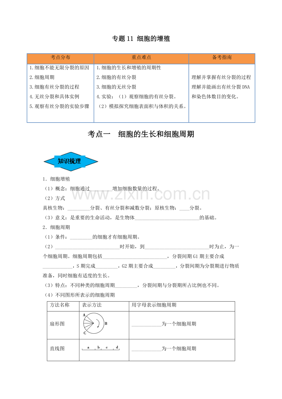 专题11-细胞的增殖(串讲)(新高考专用)(原卷版).docx_第1页