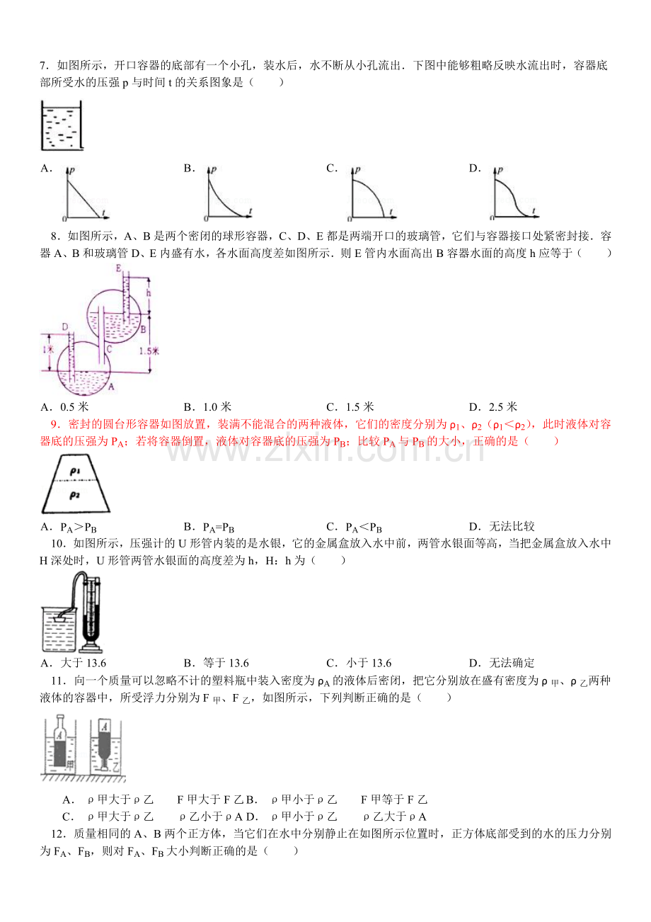 初中物理压强与浮力经典题.doc_第2页