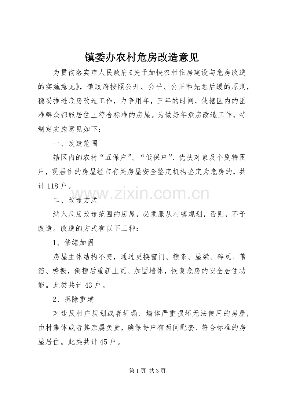 镇委办农村危房改造意见.docx_第1页