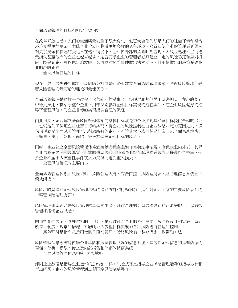 全面风险管理的目标和主要内容.doc_第1页