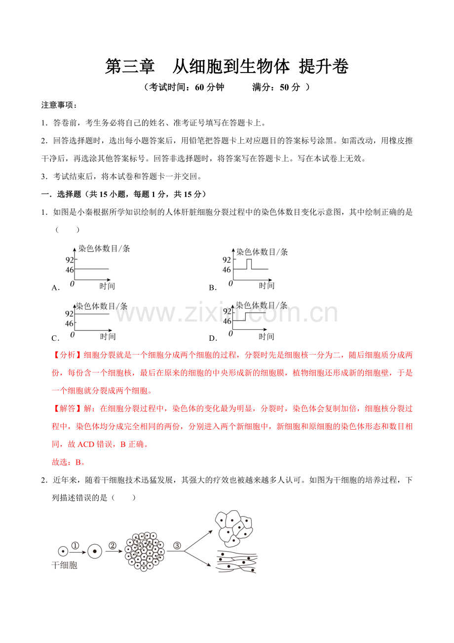 第三章--从细胞到生物体【A卷-提升卷】解析版-2024-2025学年山西专用七年级生物练习.pdf_第1页
