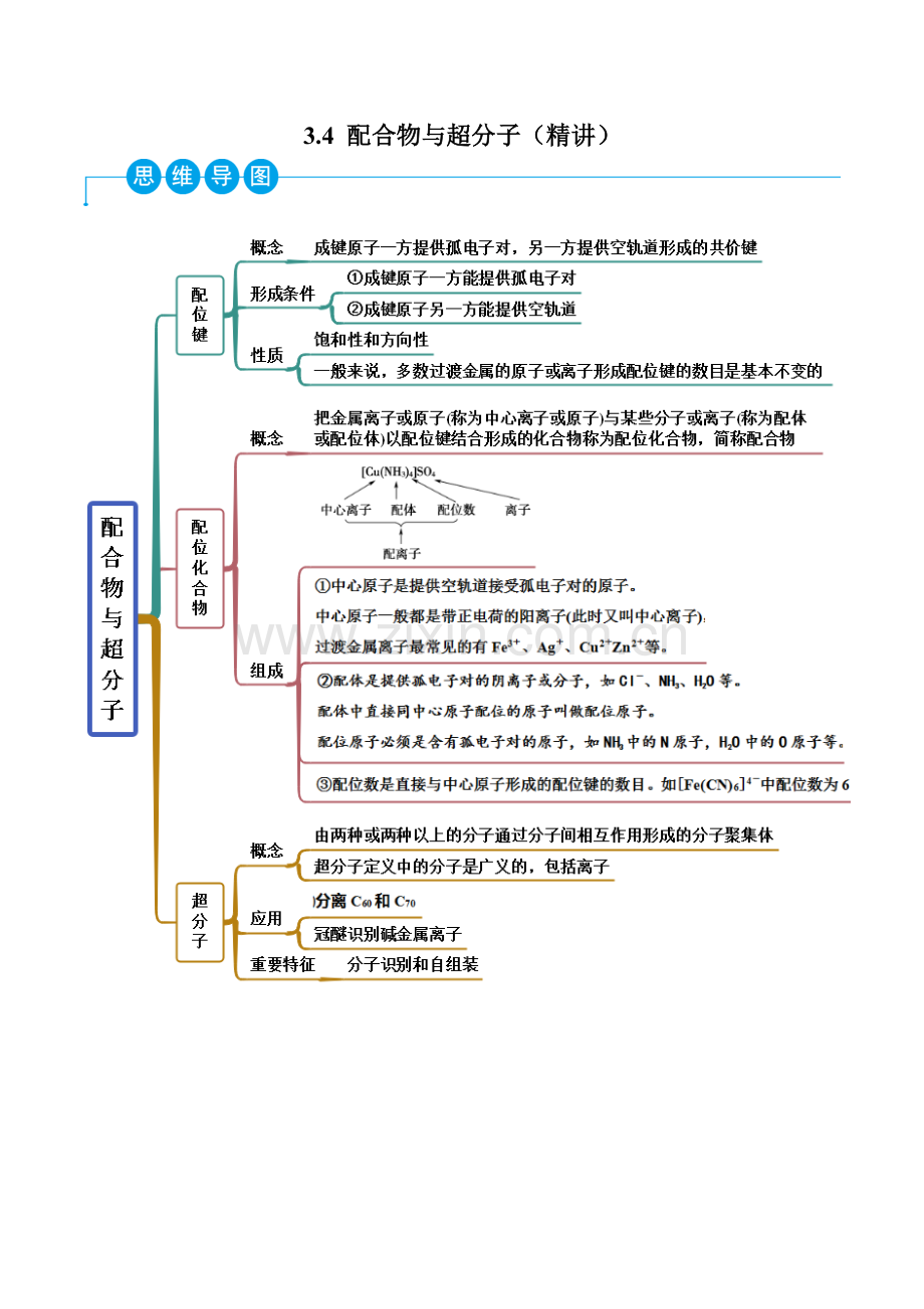 3-4-配合物与超分子(精讲)高二化学一隅三反(人教版2019选择性必修2)(原卷版).docx_第1页