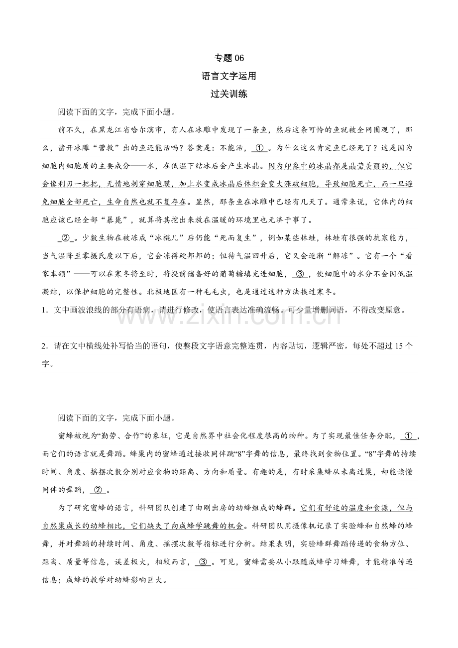 期末专题06-语言文字运用(过关训练)(统编版必修下册)原卷版.docx_第1页