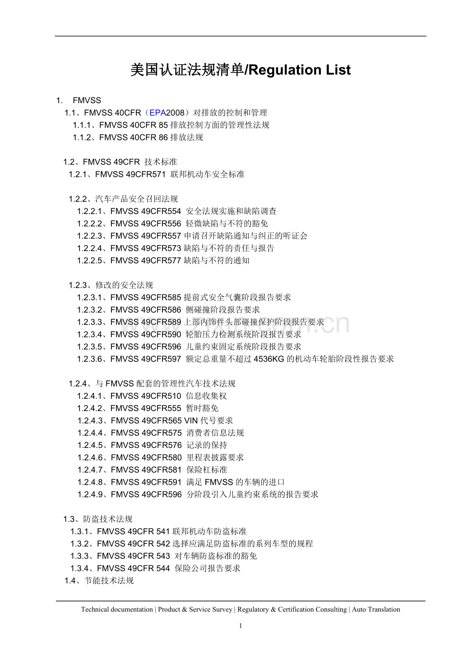 美国认证法规清单.doc_第1页