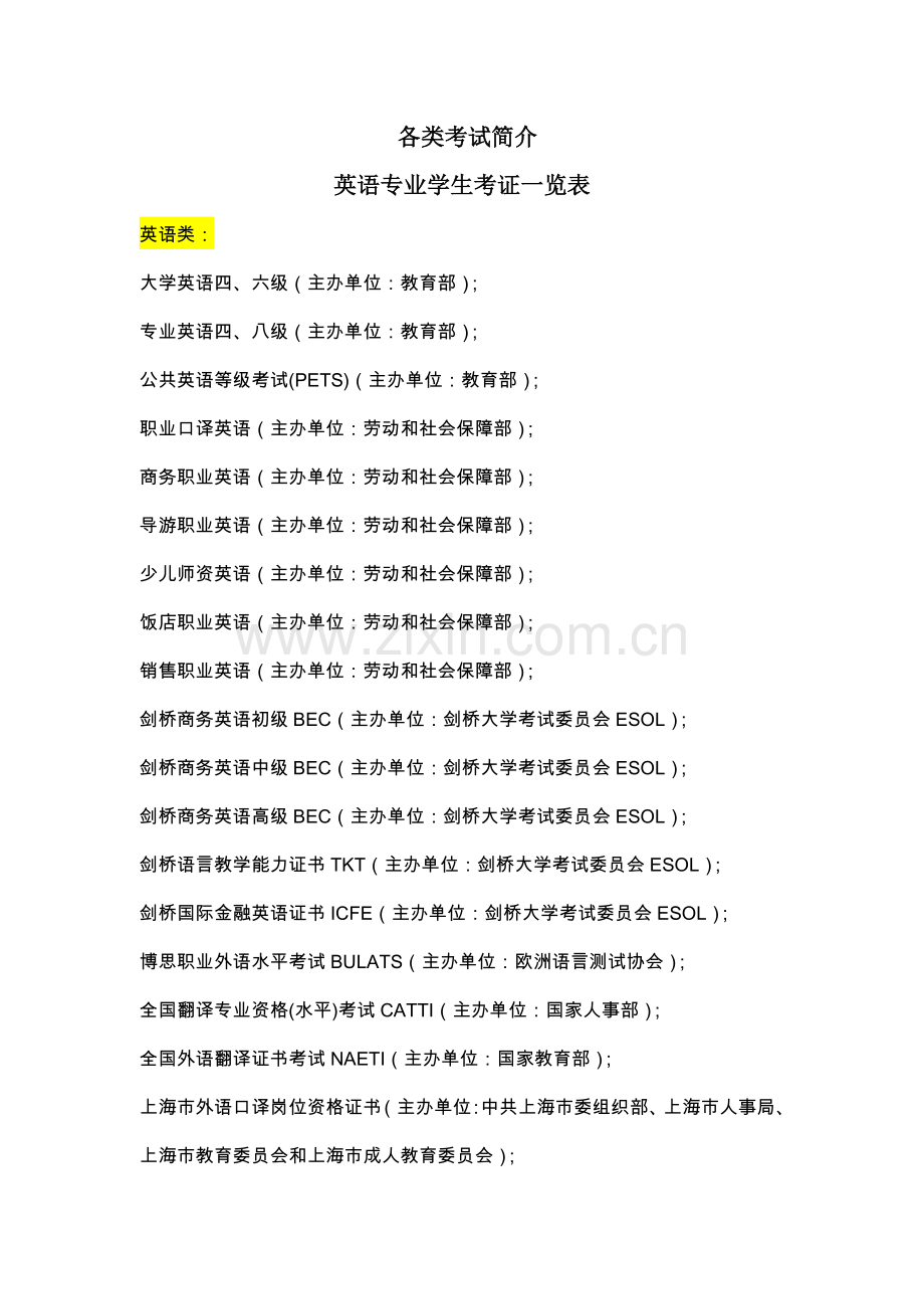 英语专业考证信息整理.doc_第1页