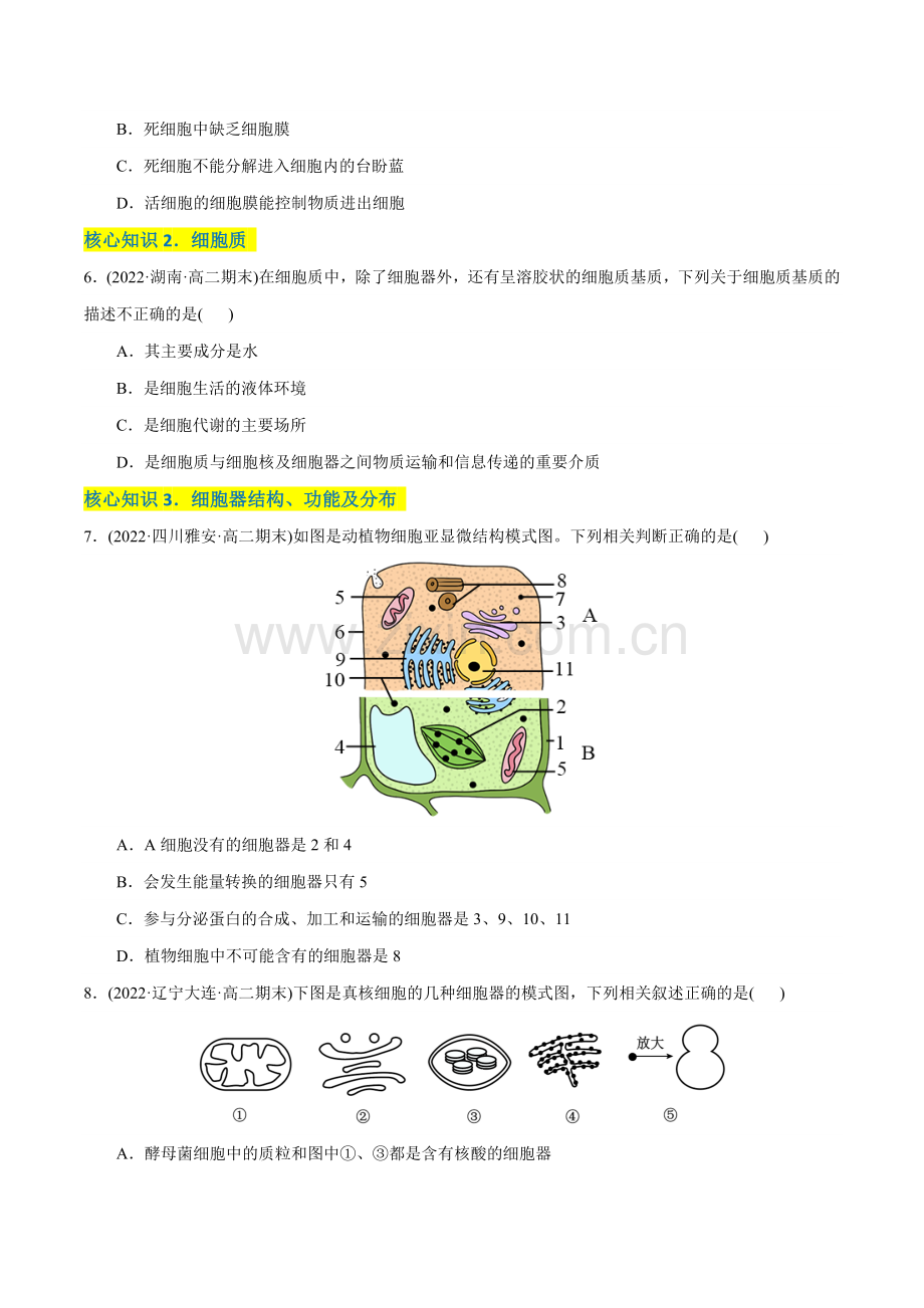 第3章--细胞的基本结构(A卷知识通关练)(2019人教版必修1)(原卷版).docx_第2页