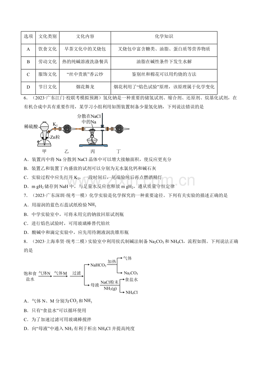 第08讲-钠及其重要化合物(练习)(新教材新高考)(原卷版).docx_第2页