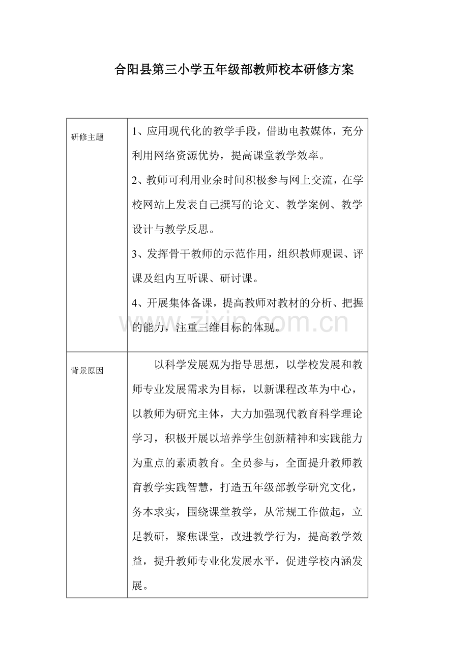 合阳县第三小学五年级部教师校本研修方案模版.doc_第1页
