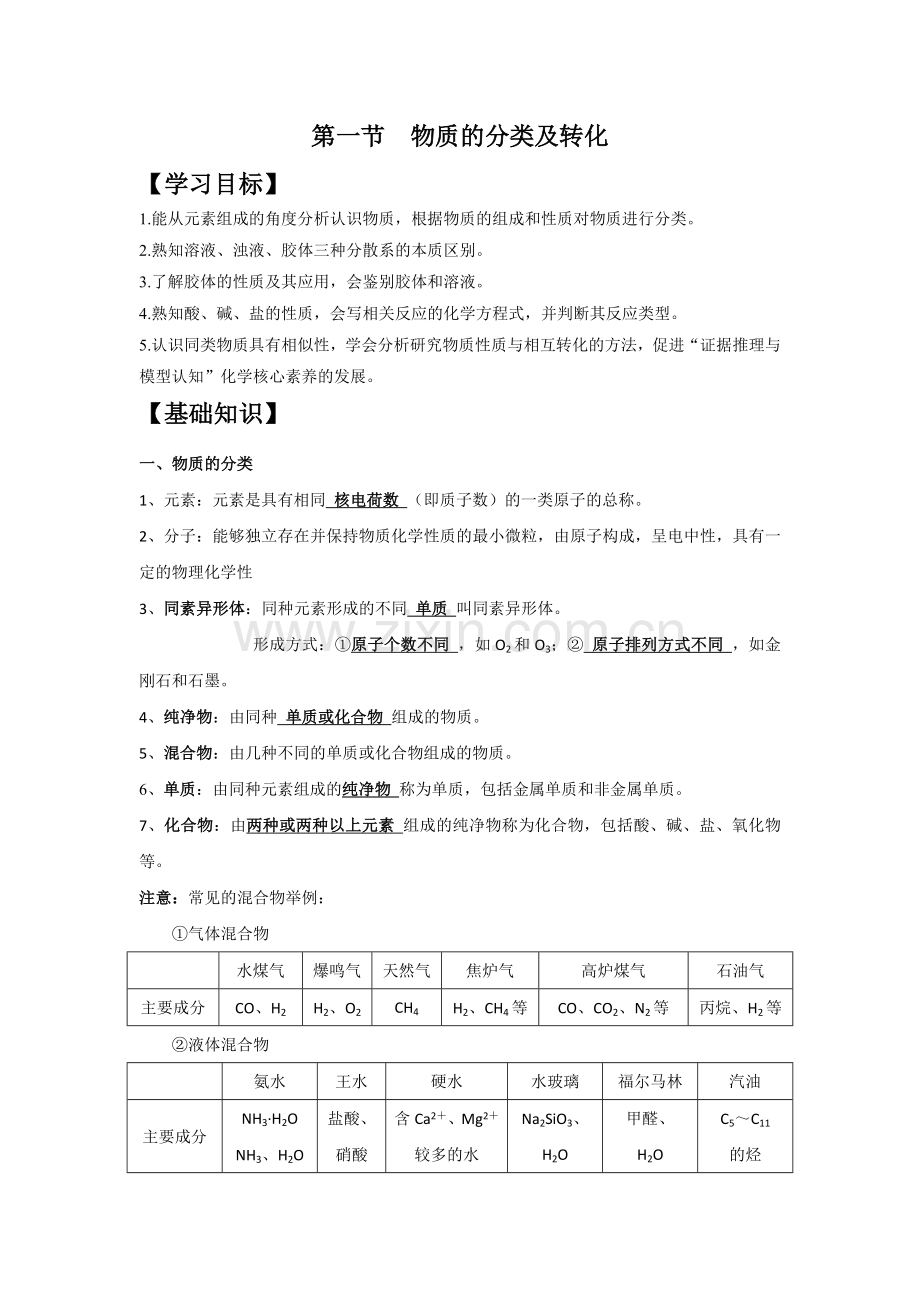 第一章--第一节--物质的分类及转化-小题训练-上学期高一化学人教版(2019)必修第一册.docx_第1页
