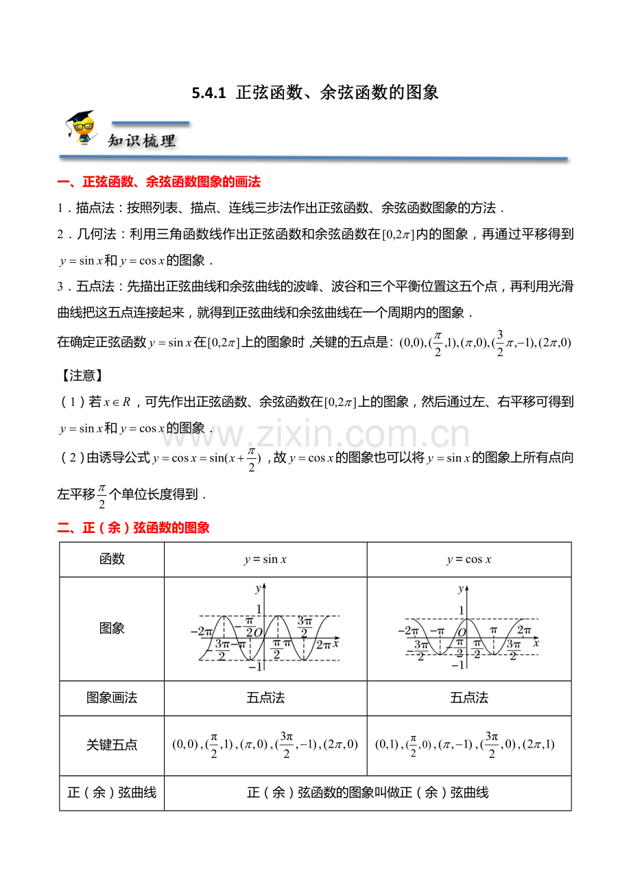 5-4-1-正弦函数、余弦函数的图象2022-2023学年高一数学上学期同步讲与练(原卷版).docx_第1页