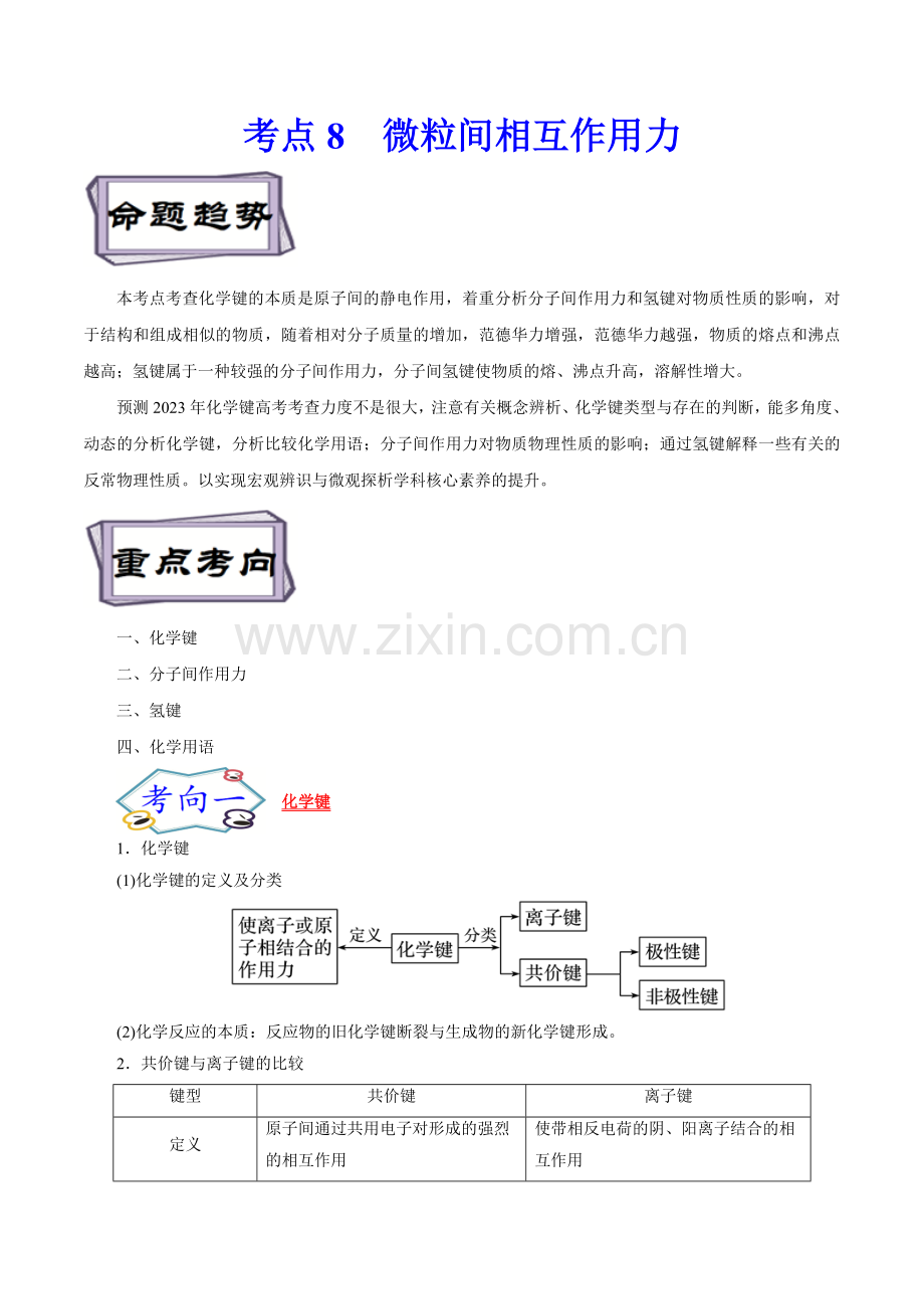 考点8--微粒间相互作用力(原卷版).docx_第1页