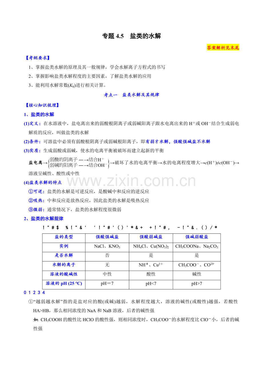 专题4-5-盐类的水解(解析版).docx_第1页