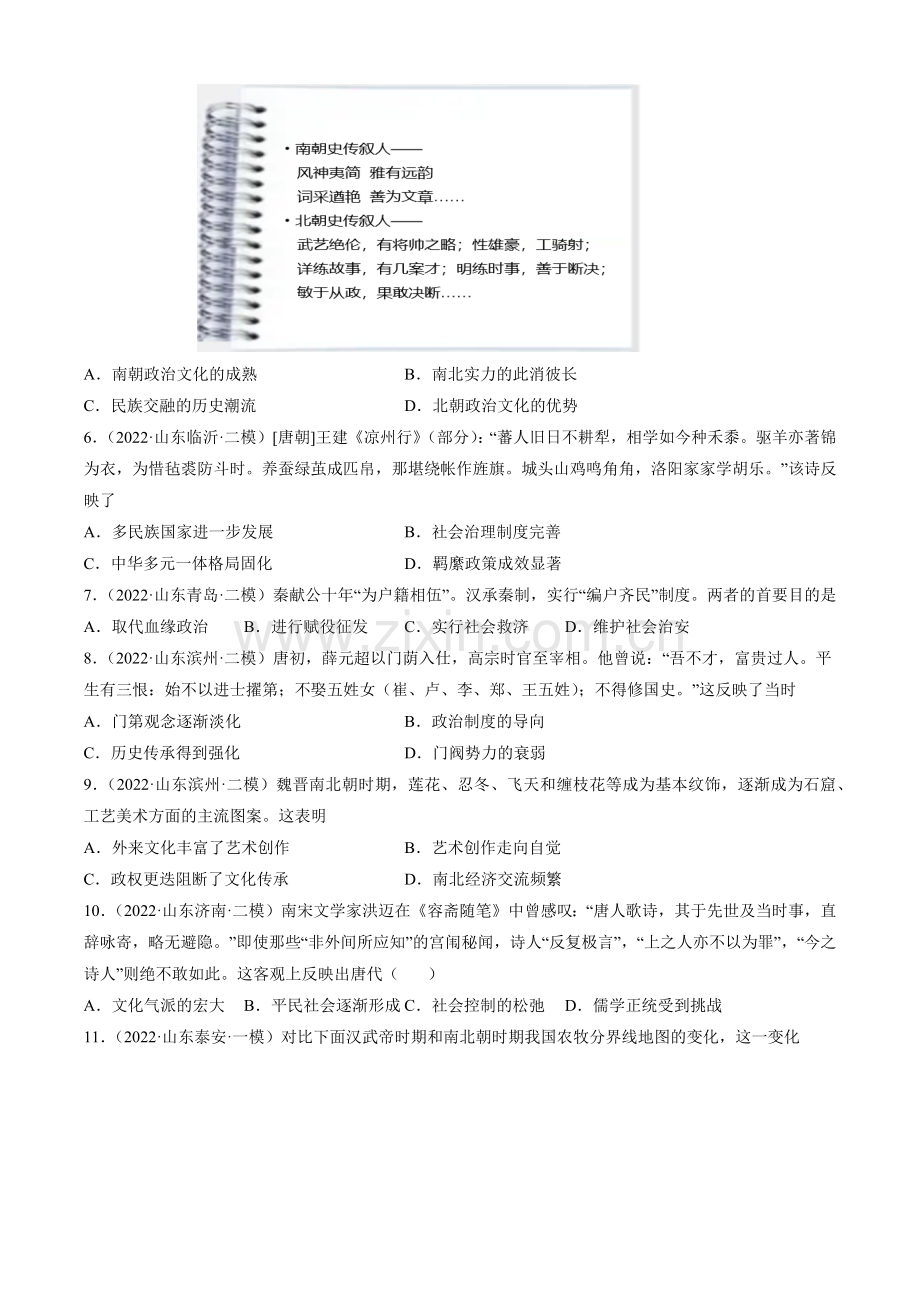 专题02-三国两晋南北朝的民族交融与隋唐统一多民族封建国家的发展(中外历史纲要上).docx_第2页