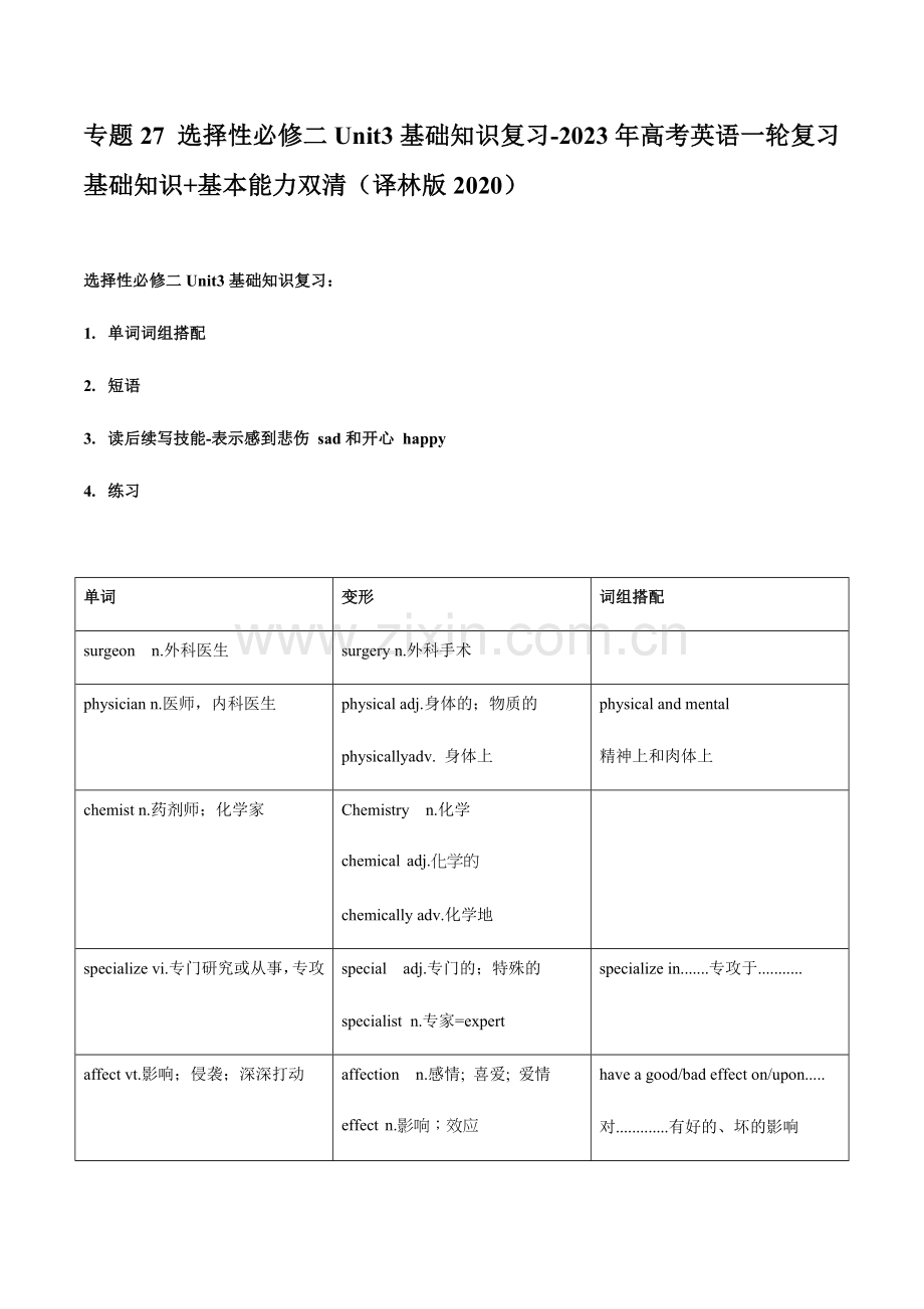 专题27-选择性必修二Unit3基础知识复习(译林版2020).docx_第1页