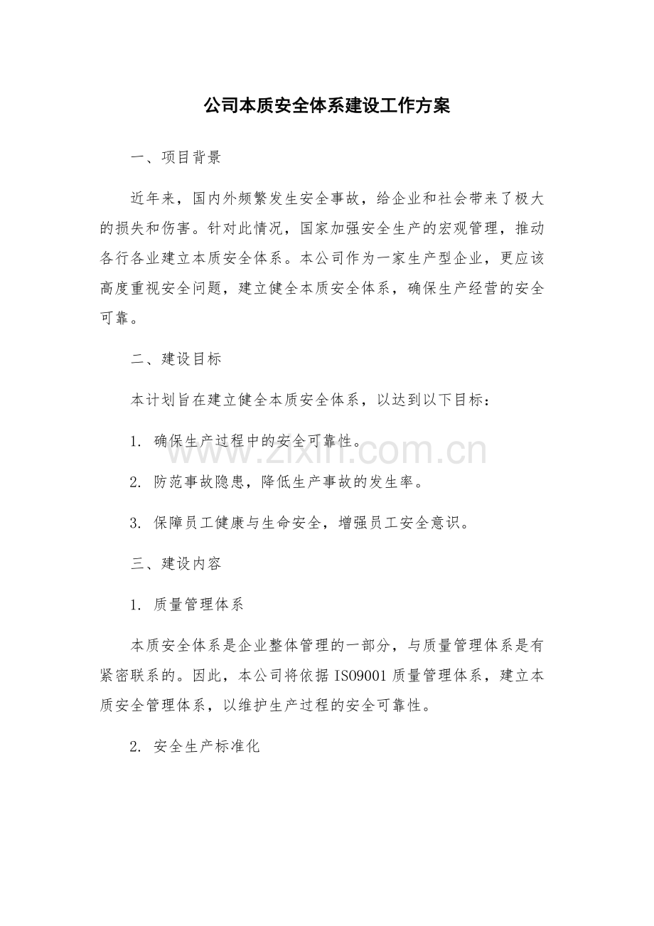 公司本质安全体系建设工作方案.docx_第1页