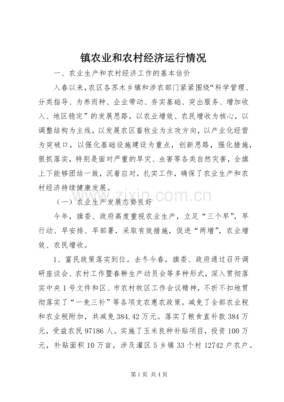 镇农业和农村经济运行情况 (2).docx_第1页