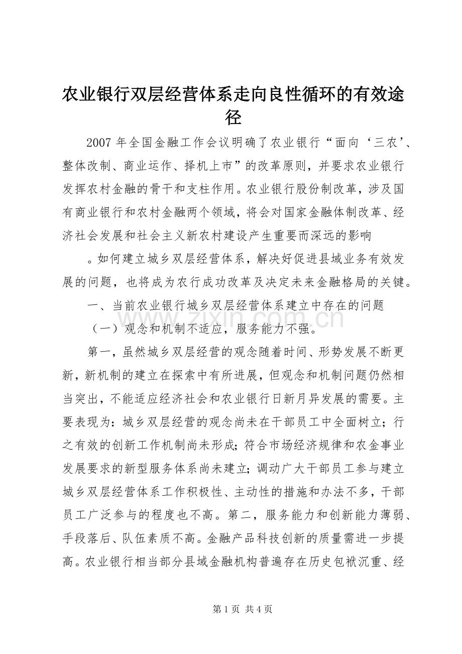 农业银行双层经营体系走向良性循环的有效途径 (2).docx_第1页
