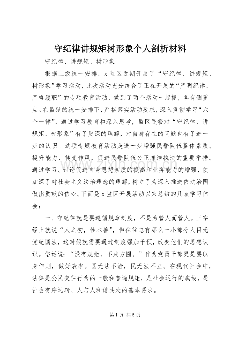 守纪律讲规矩树形象个人剖析材料 (2).docx_第1页