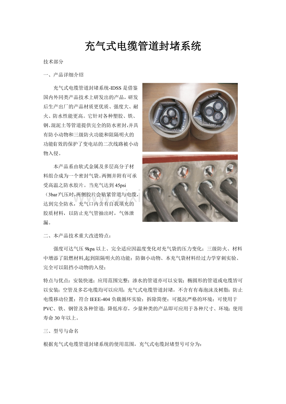 充气式电缆管道封堵系统简介.doc_第1页