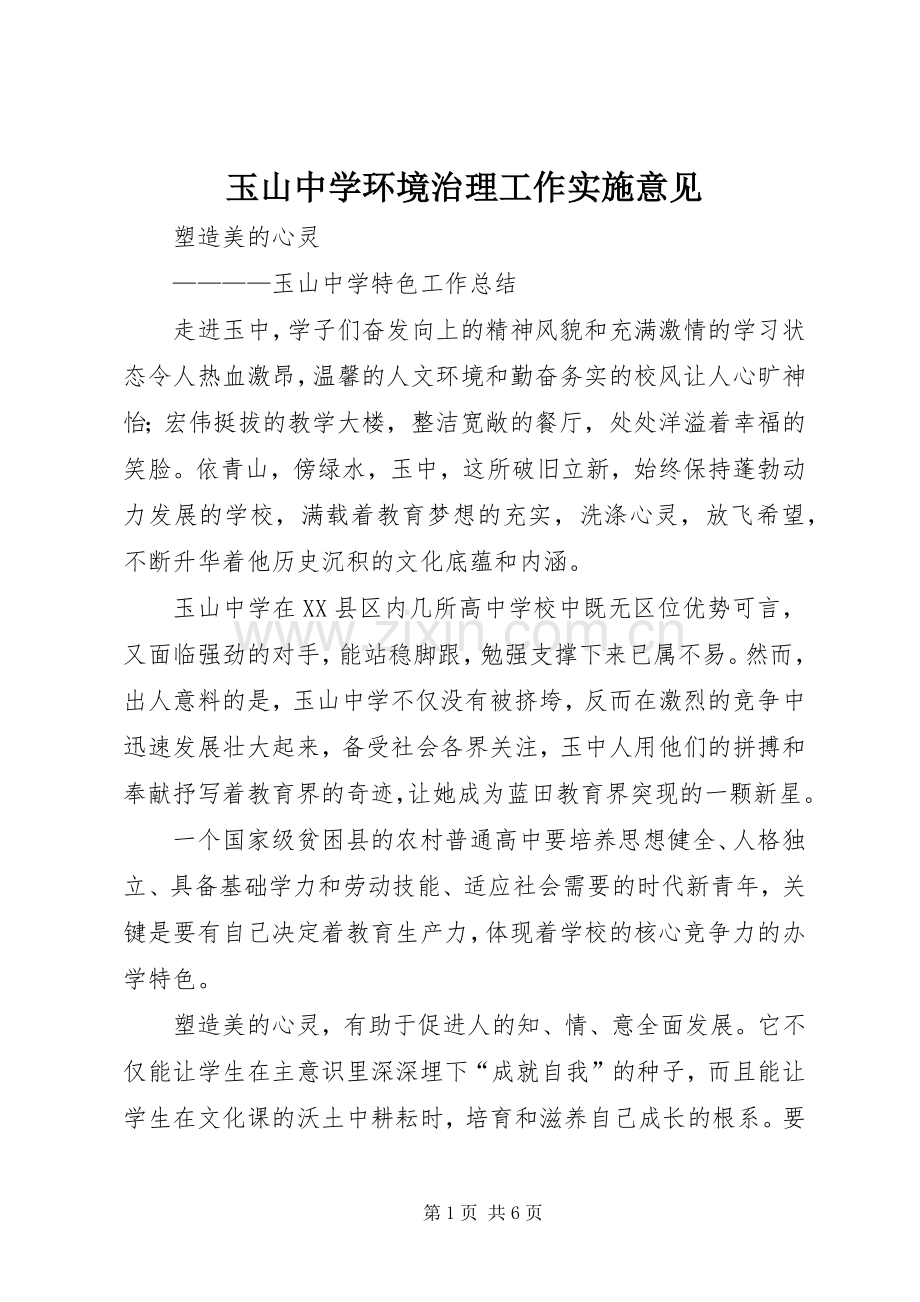 玉山中学环境治理工作实施意见 (2).docx_第1页