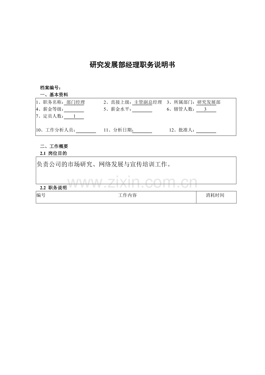 研究发展部经理职务说明书.docx_第1页
