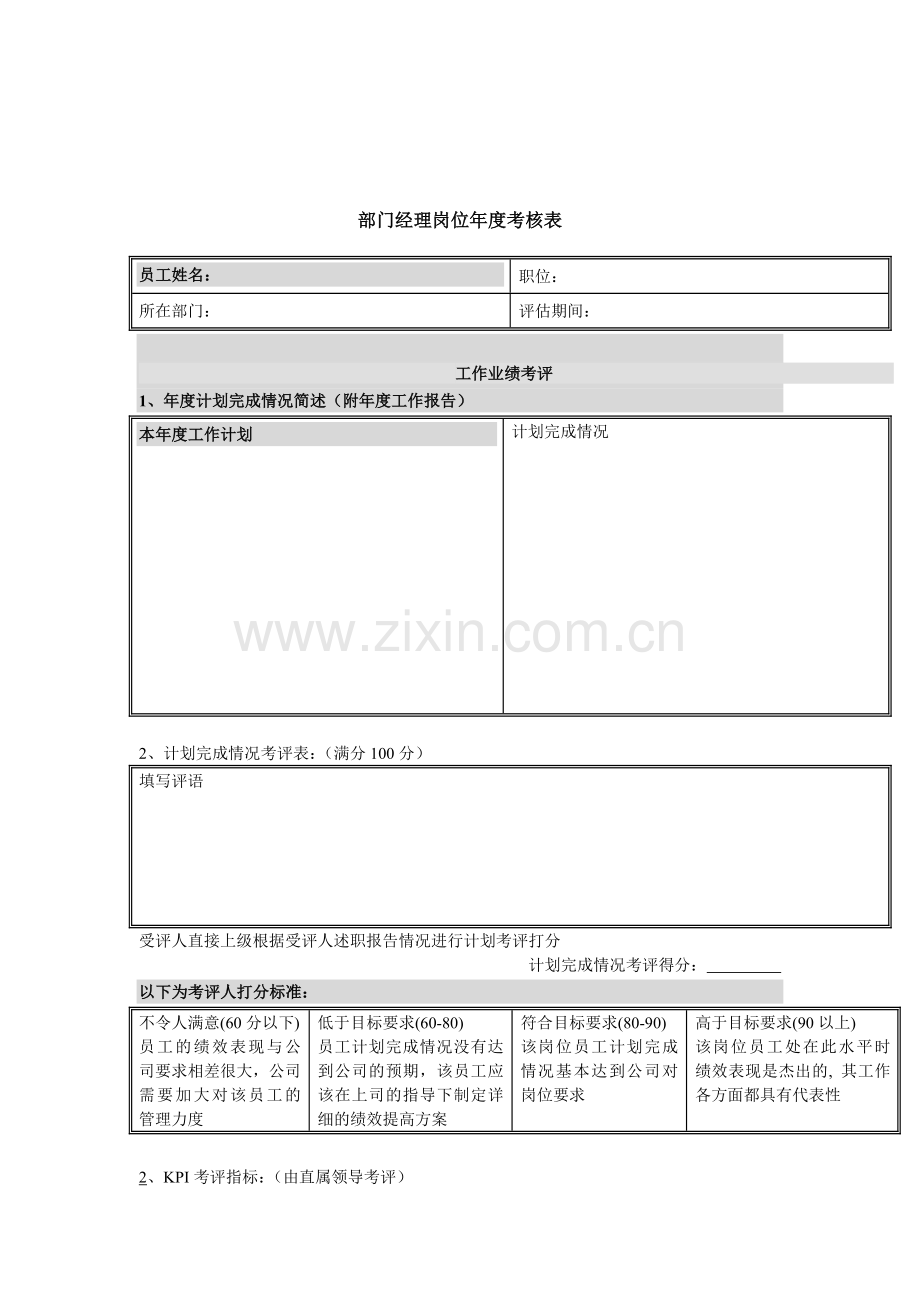 集团公司-部门经理岗位年度考核表.docx_第1页