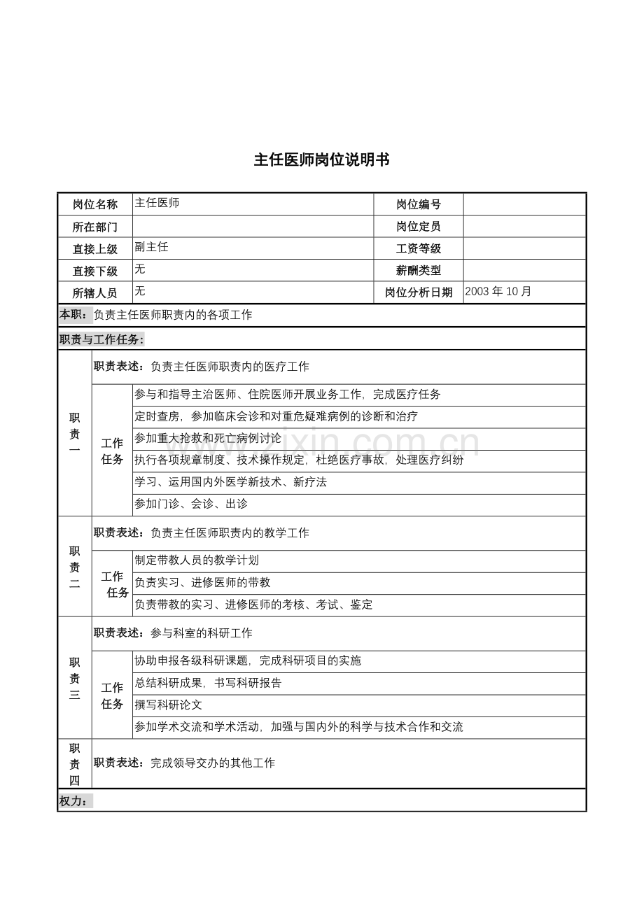 湖北新华医院主任医师岗位说明书.docx_第1页