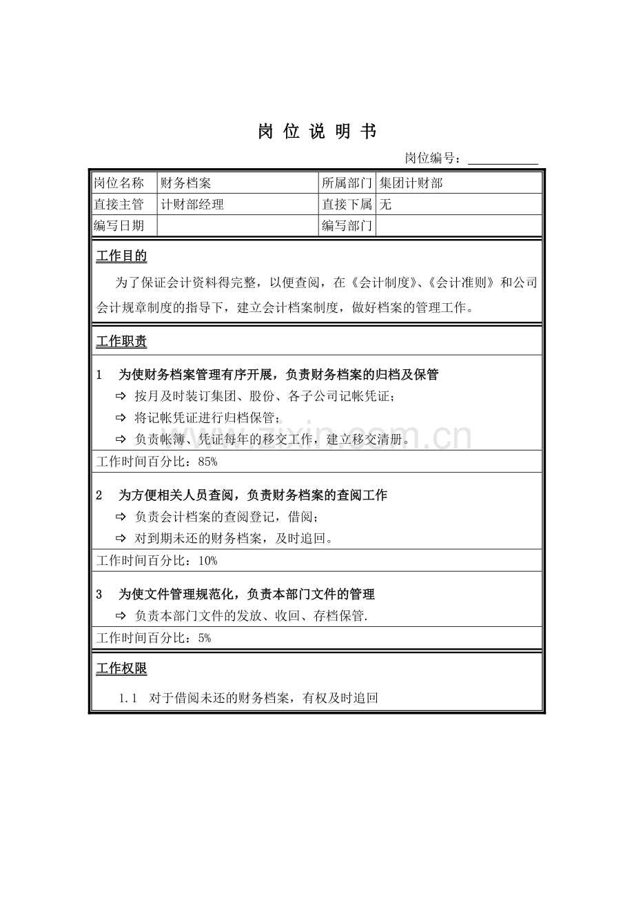 财务档案岗位说明书.docx_第1页