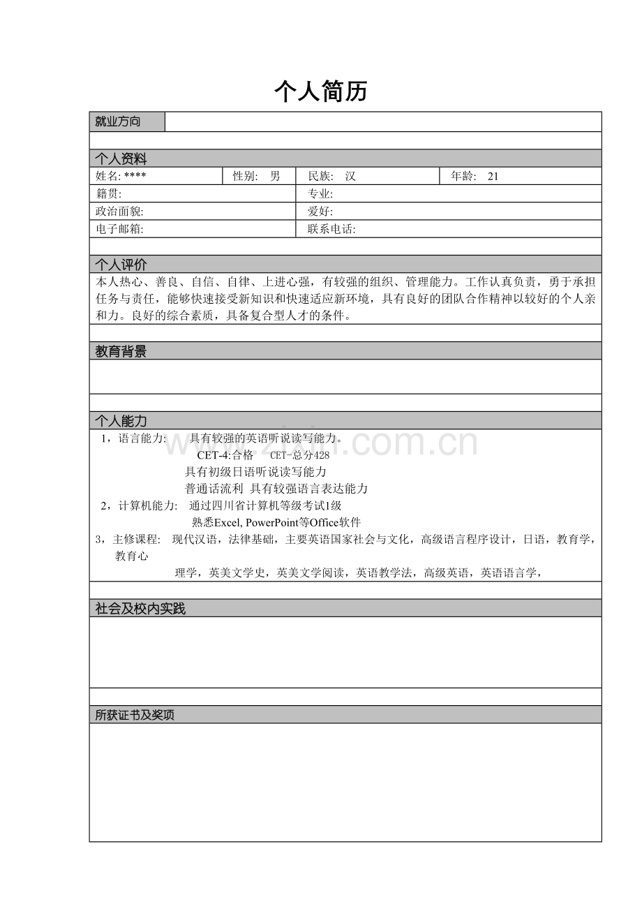简单美观的个人简历模板_(word版).docx_第2页