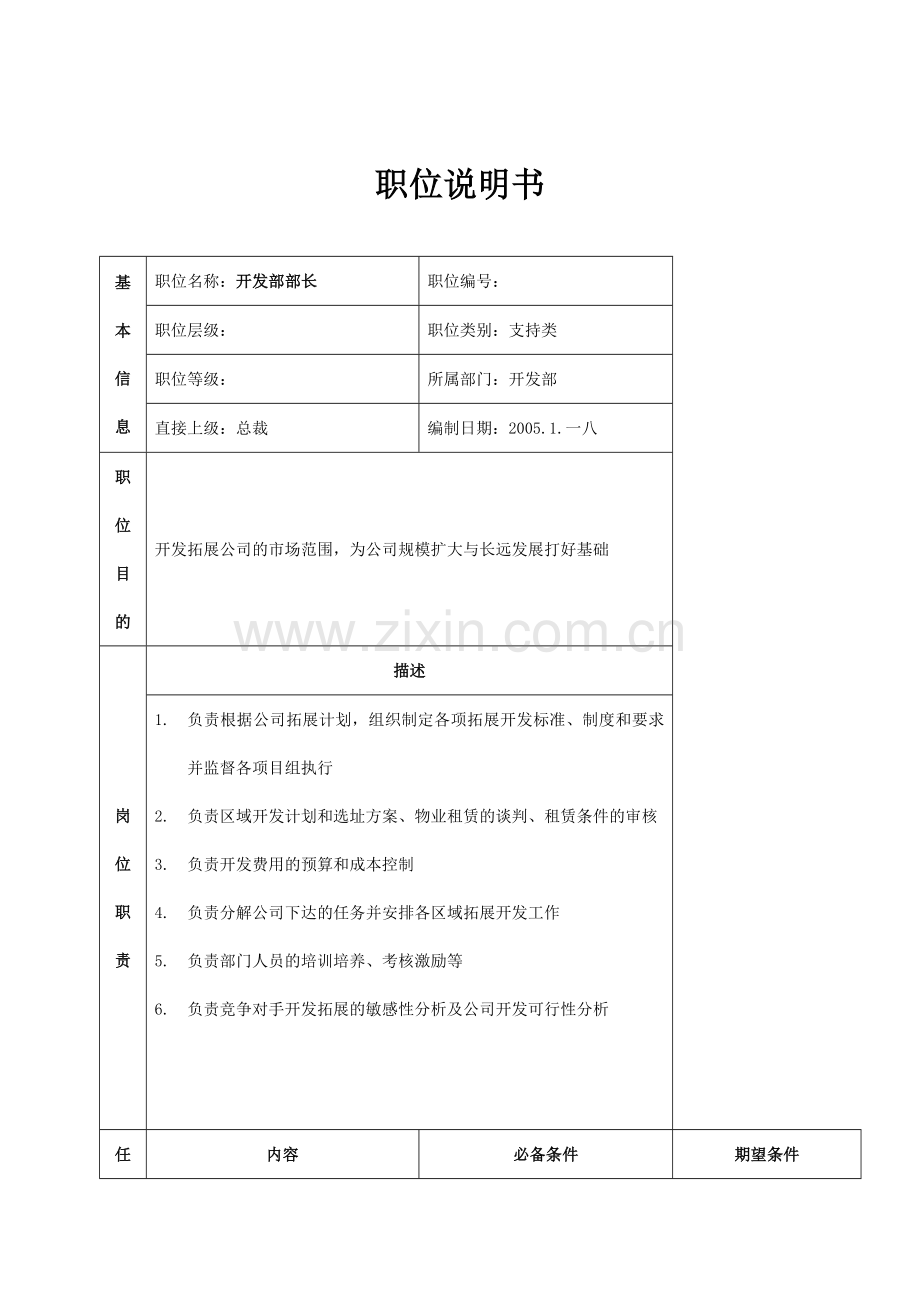 总部开发部岗位说明书.docx_第1页