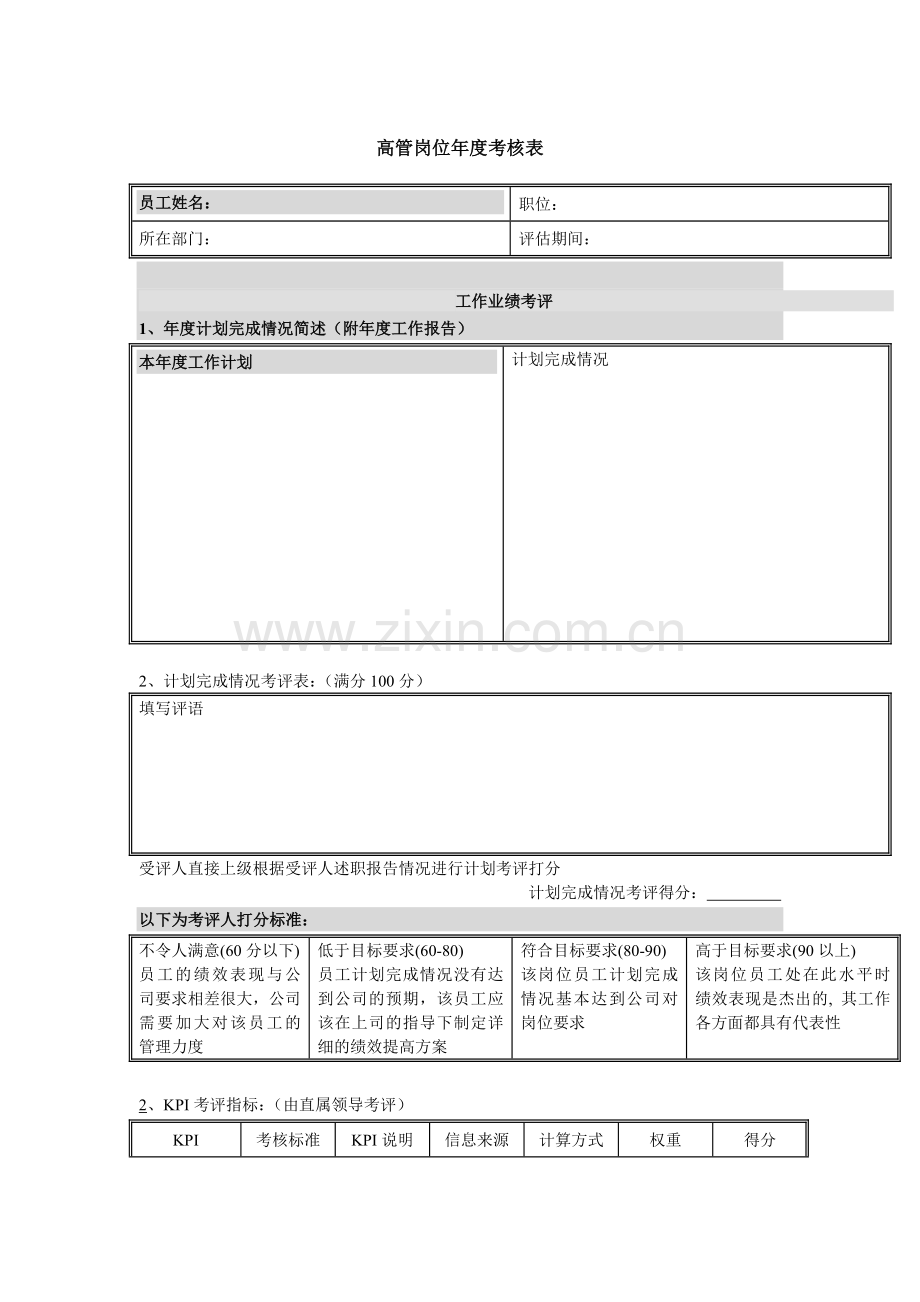 集团公司-高管岗位年度考核表.docx_第1页