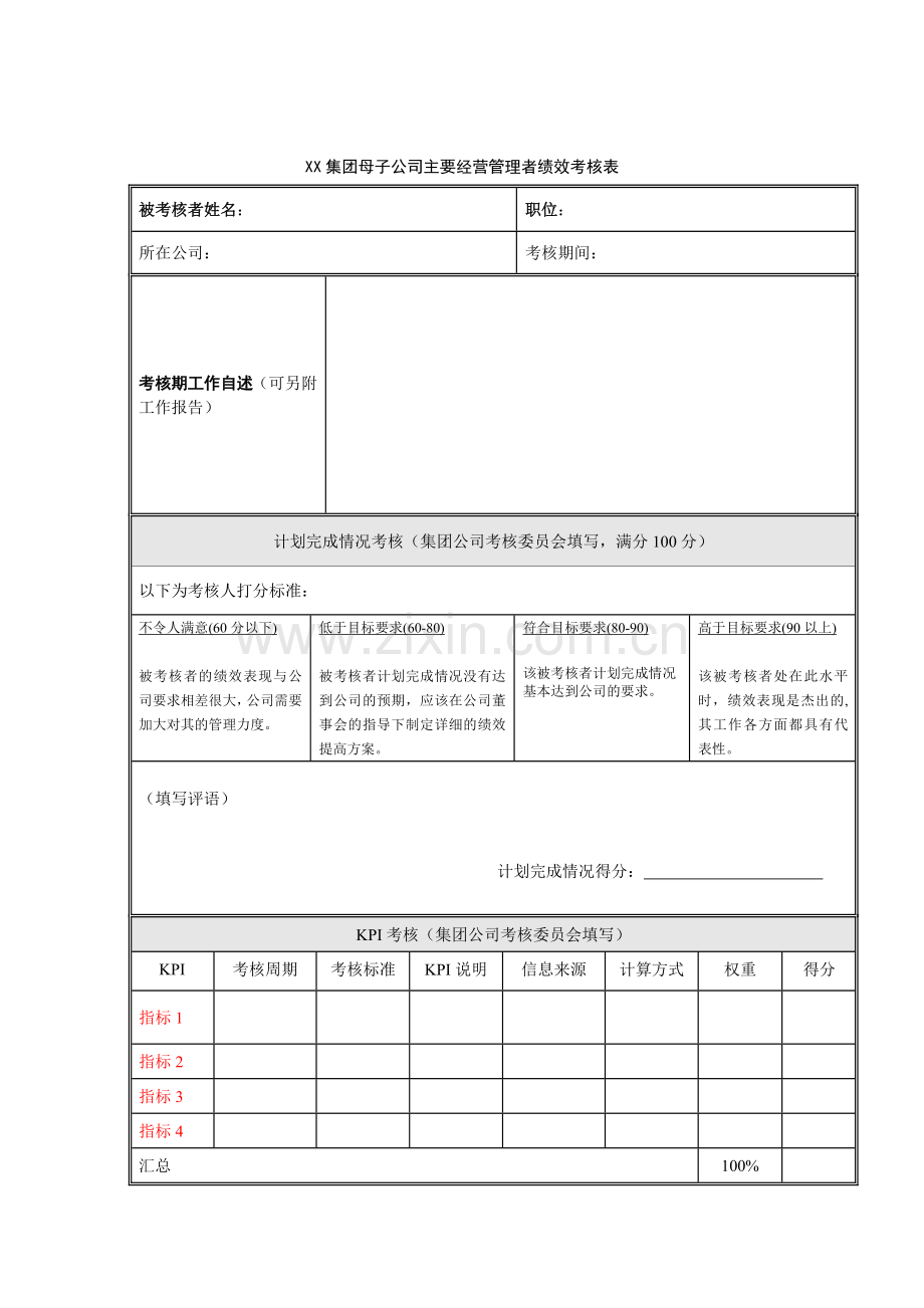 集团母子公司主要经营管理者绩效考核表.docx_第1页