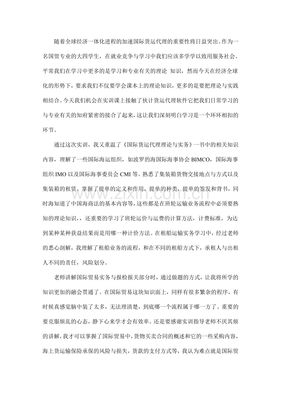 国际货运代理软件实习心得.doc_第1页